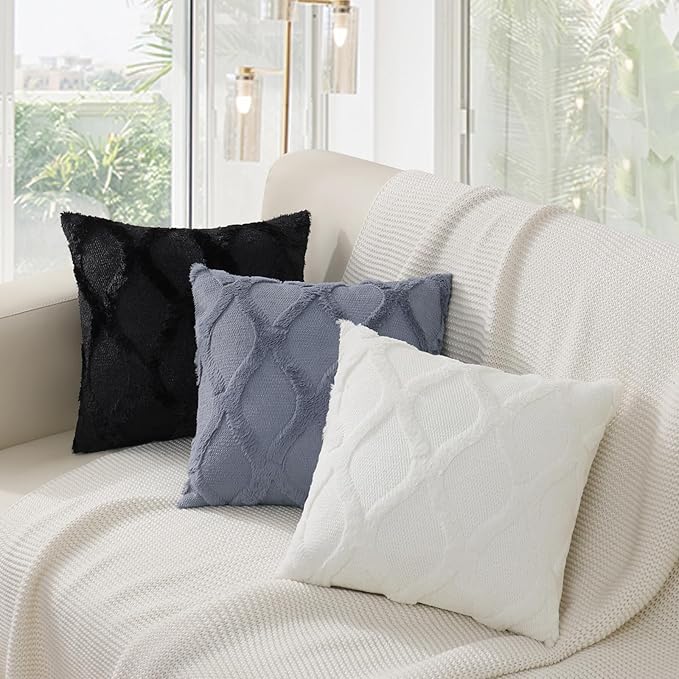 decorUhome Throw Pillow Covers 16x16 Inch Set of 2, Soft Plush Faux Fur Wool - Image 7
