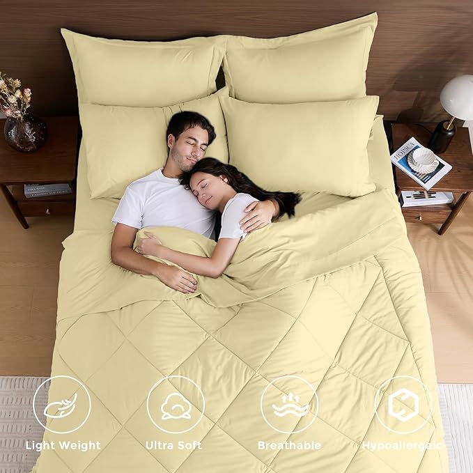 HEVUMYI Cream Yellow Queen Comforter Set - Image 2