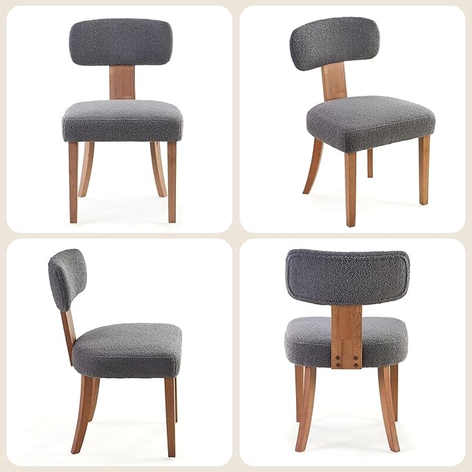 Farmhouse Chair Set of 2, Mid Century Modern Dining Chairs, Sherpa Upholstered - Image 9