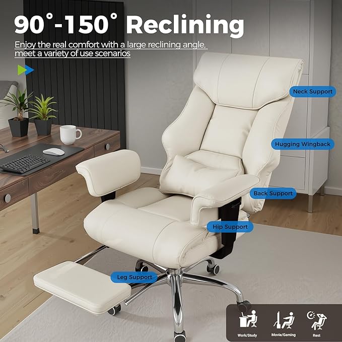 COMHOMA Big and Tall Office Chair 400lbs High Back Leather Executive Chair - Image 4