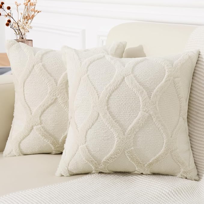decorUhome Throw Pillow Covers 16x16 Inch Set of 2, Soft Plush Faux Fur Wool by decorUhome