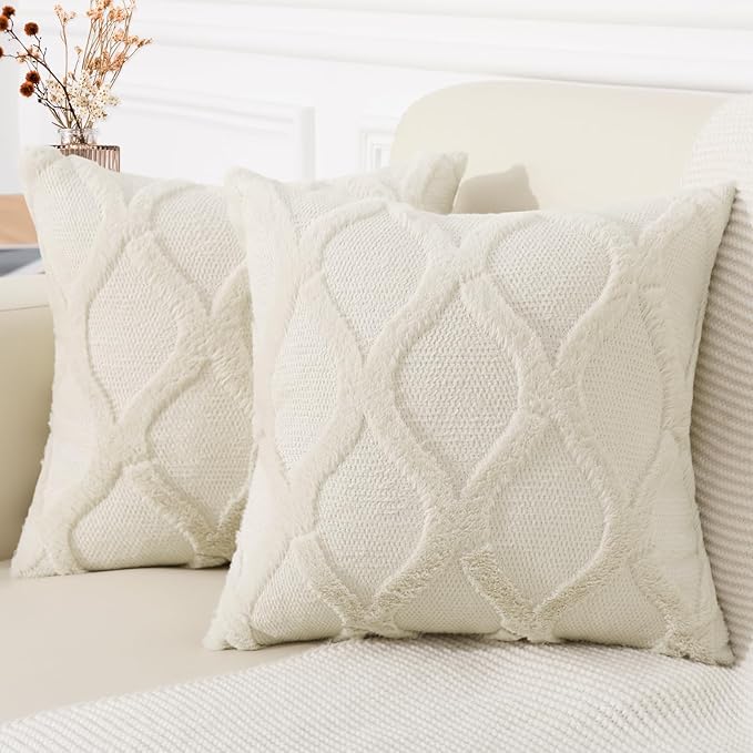 decorUhome Throw Pillow Covers 18x18 Inch Set of 2, Soft Plush Faux Fur Wool by decorUhome