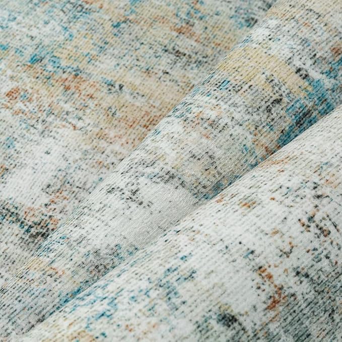 6x9 Washable Area Rug Teal Beige Modern Neutral Abstract Living Room Bedroom - Image 9