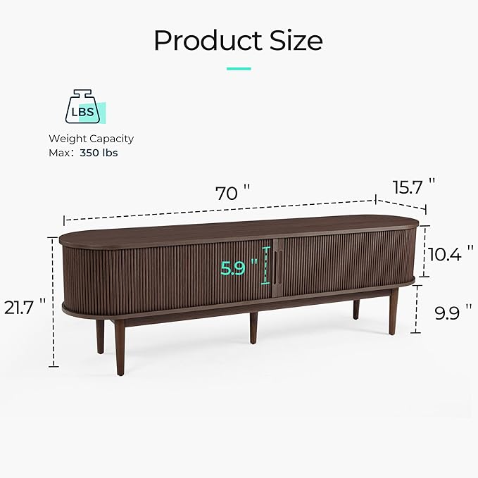 LINSY 70" Fluted TV Stand, Modern Entertainment Center - Image 2