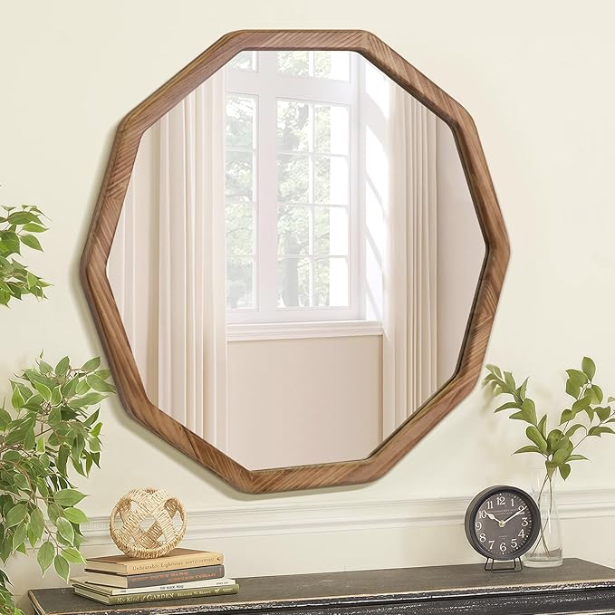 ULIKE Wood Mirror for Wall, 30 Inch Rustic Farmhouse Mirror by ULIKE