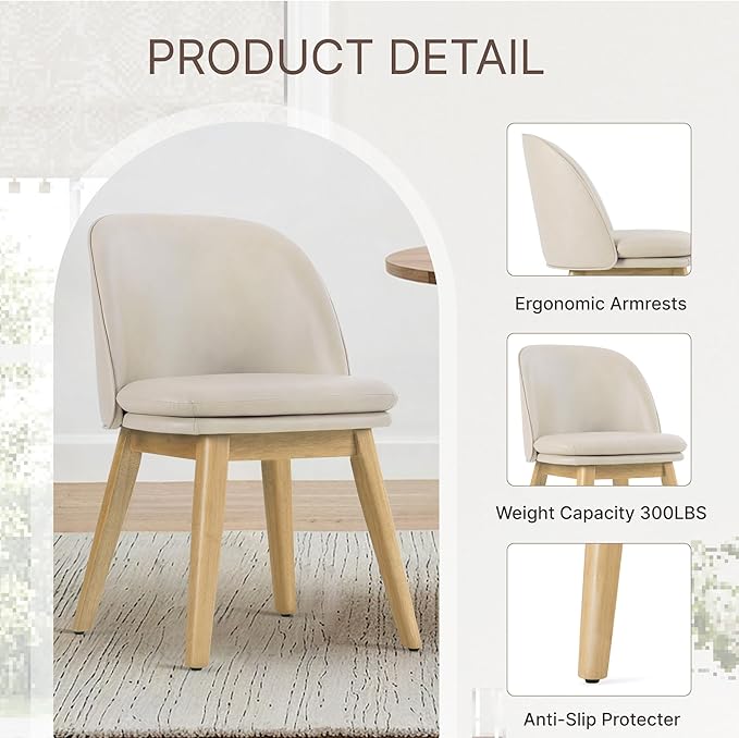 Wooden Dining Chairs Set of 2, Faux Leather Upholstered Modern Dining Room - Image 5