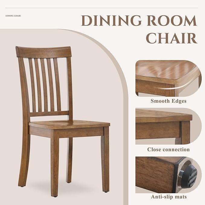 COLAMY Farmhouse Dining Chairs Set of 2, Light Brown Wooden Dining Room Chairs - Image 4