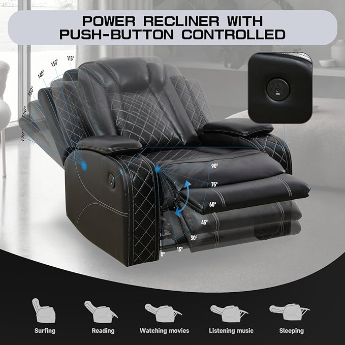 Nicbex PU Leather Power Wall Hugger Chair Double Reclining Sectional Sofa - Image 4