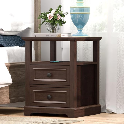 24" Tall End Table with Charging Station, Double 18W Fast Charge End Table by Alwaysreadyforyou