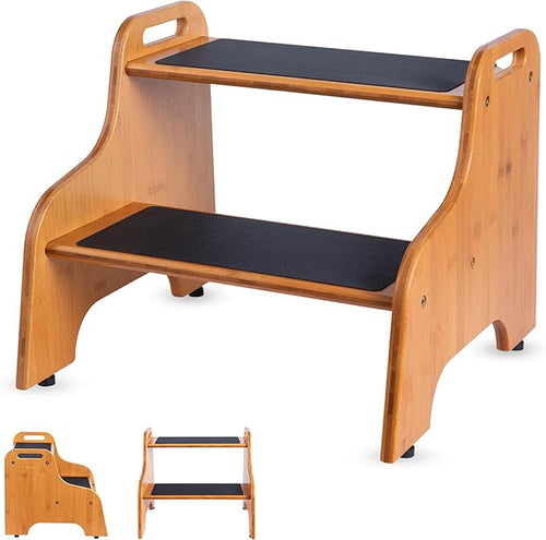 2-Step Wooden Step Stool for Adults & Kids – Non-Slip Bed, and Closet Use – by Unknown