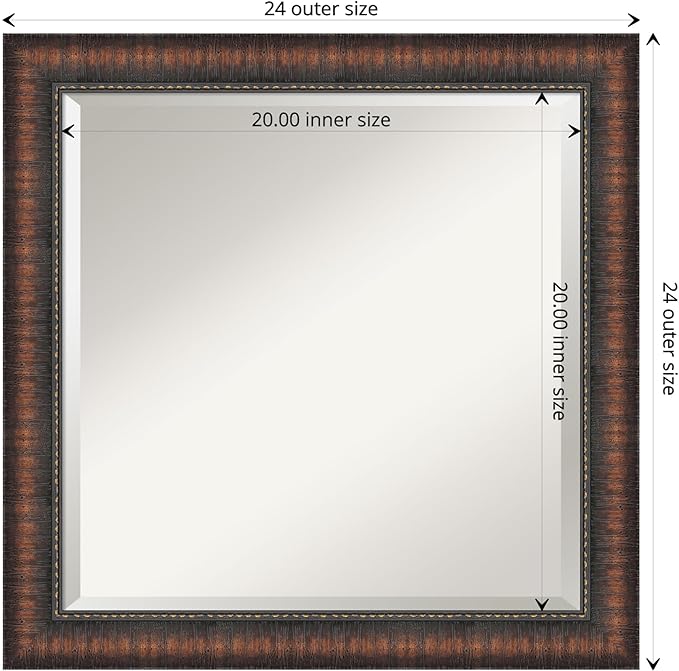 Amanti Art Brown Wall Mirror 24x24 Caleb Brown Square Bathroom Mirror - Image 4