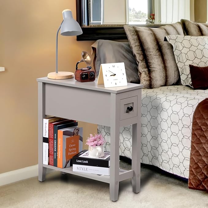 Gery Chairside Narrow End Table, Solid Recliner Side Table by LUSUOWLZ