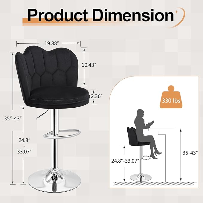 VECELO Bar Stools Set of 4, Adjustable Barstools - Image 3