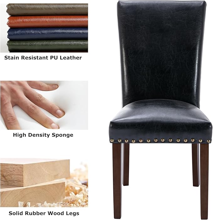 COLAMY Upholstered Parsons Dining Chairs Set of 4, PU Leather Dining Room - Image 6