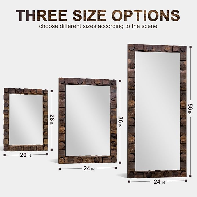 28x20 Inch Handcrafted Solid Wood Square Wall Mirror - Image 8