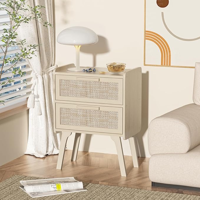 Lerliuo Rattan Nightstands Set of 2, Boho Night Stand - Image 9