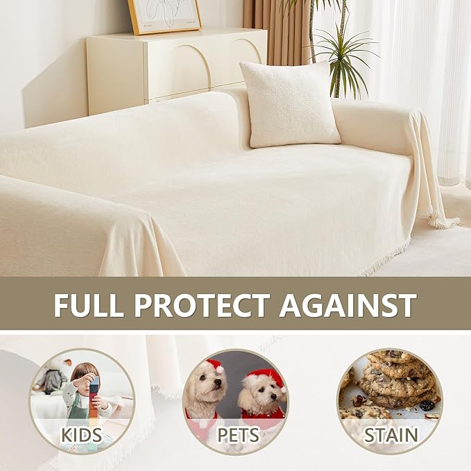 MYSKY HOME Couch Cover for Pets Beige Couch Covers for 3 Cushion Couch Sofa - Image 5
