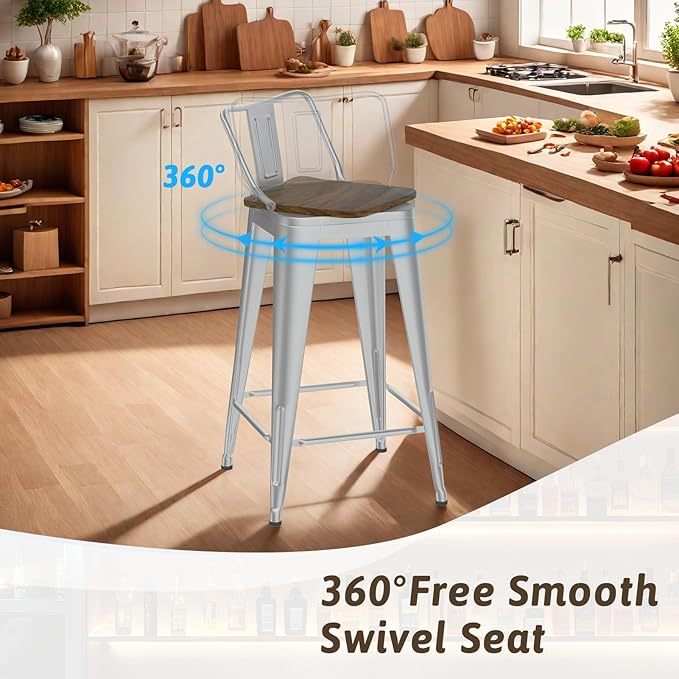 24 Inch Swivel Bar Stools Set of 4, Counter Height Bar Stools - Image 7