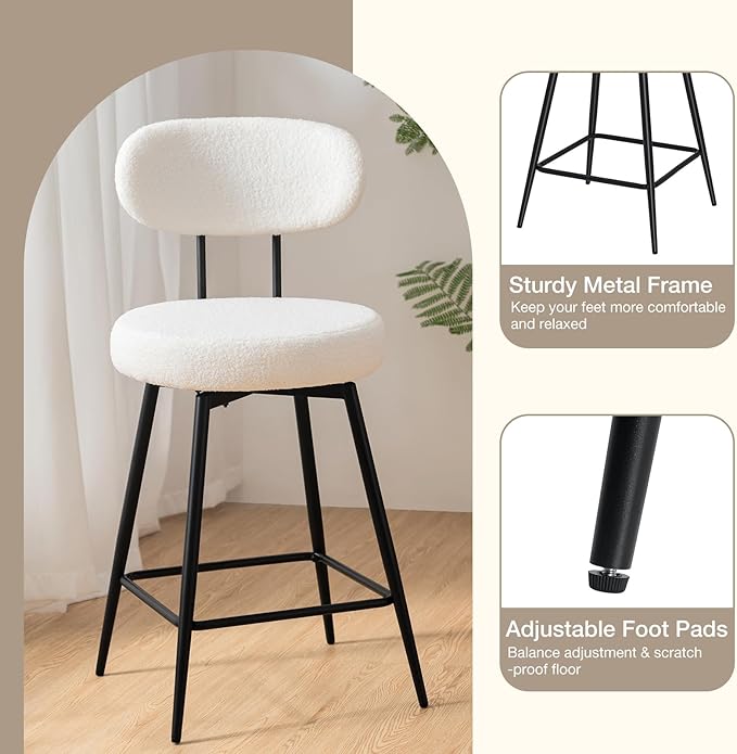 HOMMPA Counter Height Swivel Bar Stools Set of 4 Boucle Barstools 26'' - Image 9