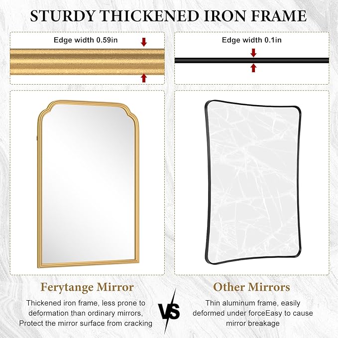 24X36 Inch Gold Mirror for Bathroom, Modern Rounded Corner Rectangle Mirror - Image 7