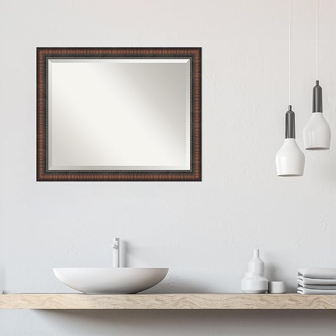 Amanti Art Brown Wall Mirror 26x32 Caleb Brown Rectangle Bathroom Mirror - Image 6