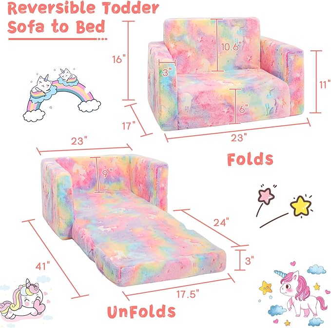 Toddler Couch, Toddler Chair, Kids Sofa Chair 2-in-1 Baby Seat Furniture Fold - Image 2
