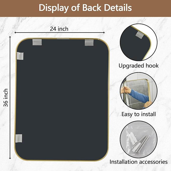 24x36 Inch Gold Mirror, Framed Rectangle Mirror - Image 5