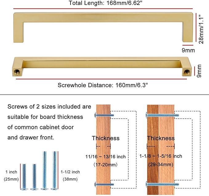 KOOFIZO 20-Pack Solid Square Bar Cabinet Handle - Image 2