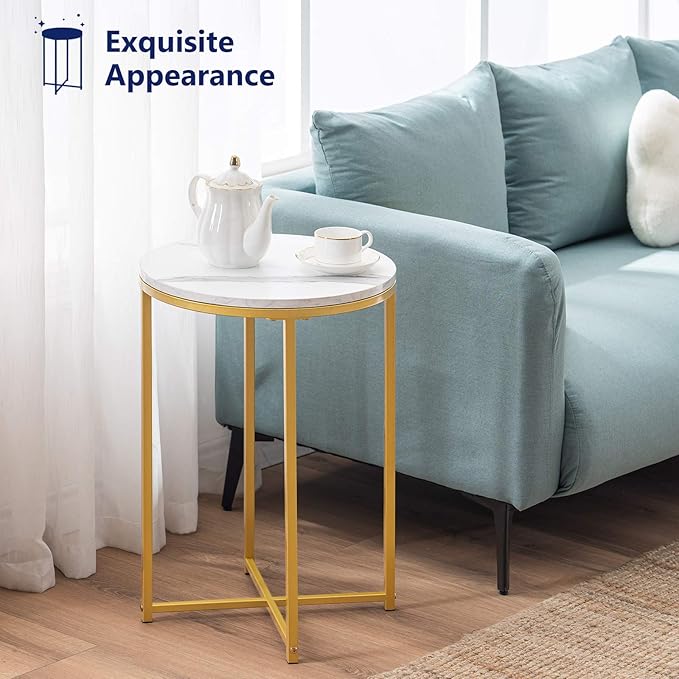 TECHMILLY Round End Table, Faux Marble Sofa Table, Accent Side Table - Image 6