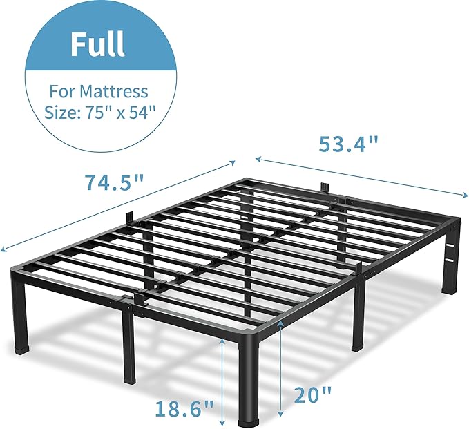 20 Inch Full Size Bed Frame, 3500Lbs Heavy Duty Metal Platform - Image 3