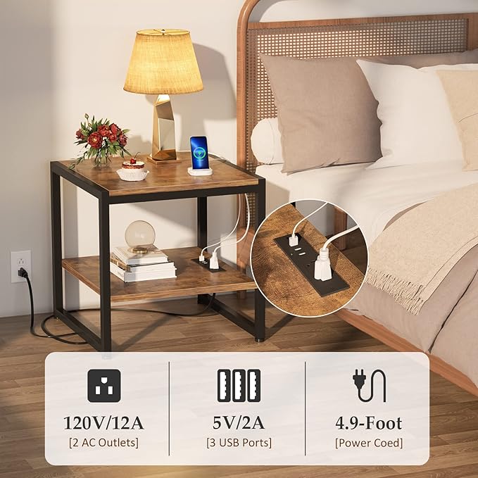 Homieasy End Table with Charging Station, 20 Inch Mini Fridge Stand with 2-Tier - Image 5