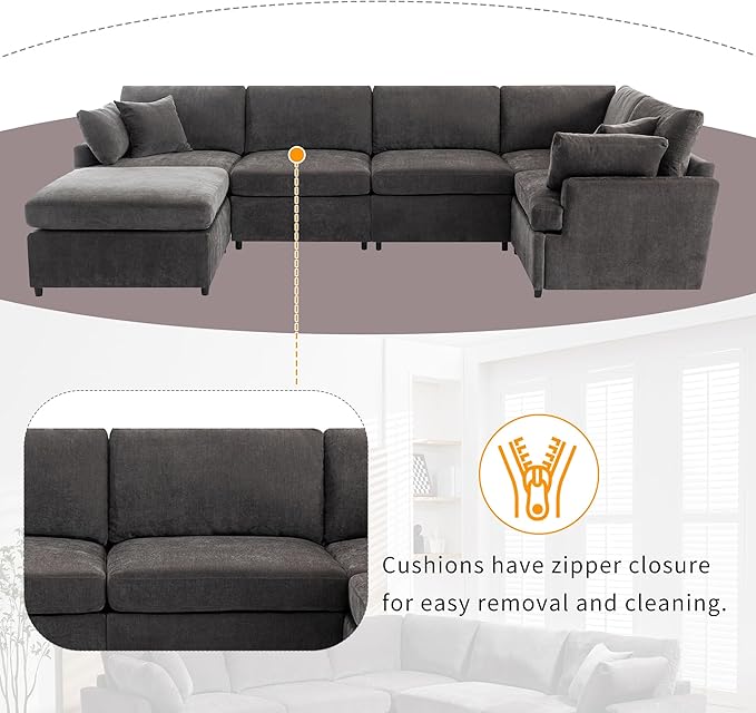 Merax 6-Seater Modern Large U-Shape Sectional Sofa, - Image 8