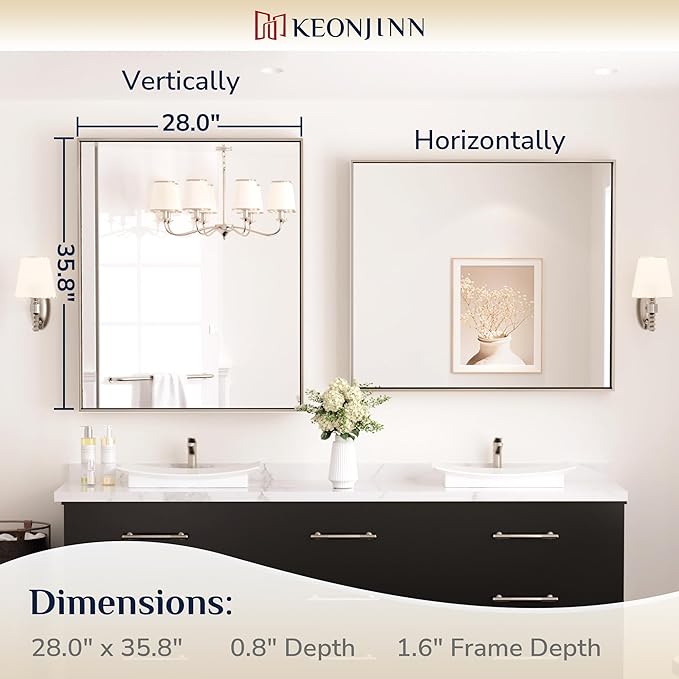 Keonjinn Brushed Nickel Bathroom Mirror - Image 9