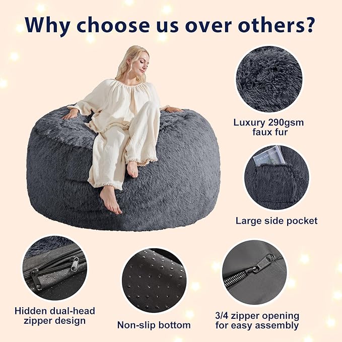 Bean Bag Cover, Faux Fur Comfy Bean Bag Chairs - Image 4