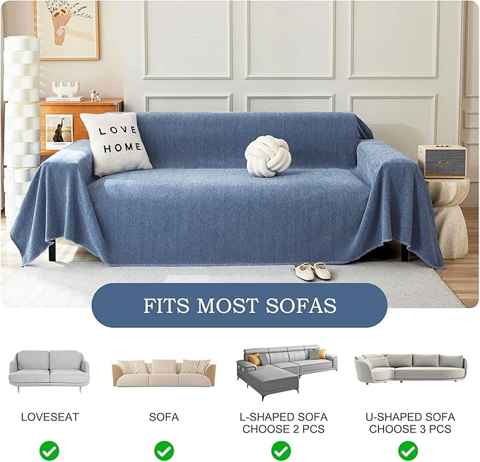 STACYPIK Stylish Blue Sofa Cover Chenille Herringbone Couch Covers - Image 8