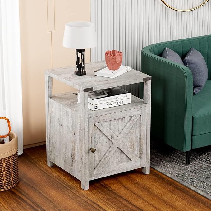 Farmhouse Nightstand Set of 2, Rustic End Table - Image 4