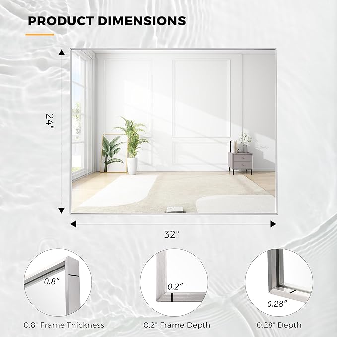 24x32 Inch Nickel Bathroom Mirror - Image 7