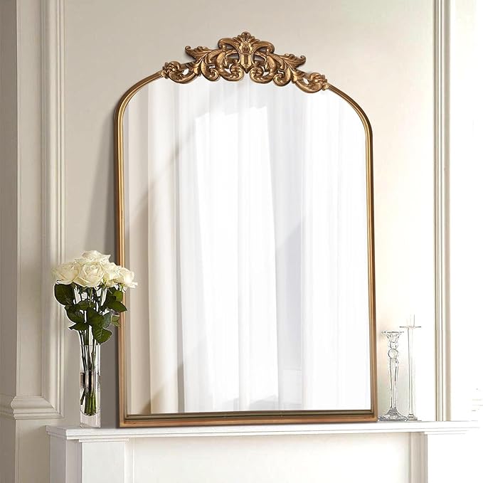 WAMIRRO Ornate Gold Mirror, Vintage Arched Baroque Antique Mirorrs by WAMIRRO