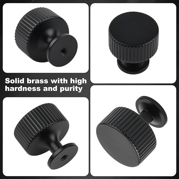 Matt Black Kitchen Cabinet Knob, 6 Pack Solid Brass Dresser Drawer Pulls - Image 3