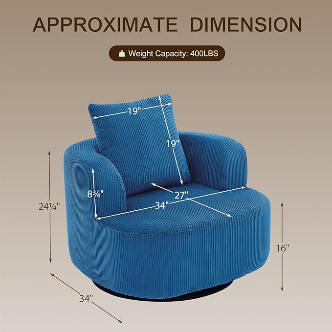 Furnimart 360° Swivel Barrel Accent Chair Set of 2, Round Upholstered Comfy - Image 2