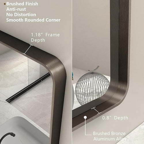 24x36 Bronze Bathroom Mirror, Brushed Metal Bathroom Vanity Mirrors - Image 2
