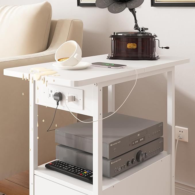 LIDYUK End Table with Charging Station, Narrow Side Table with Drawer and USB - Image 7