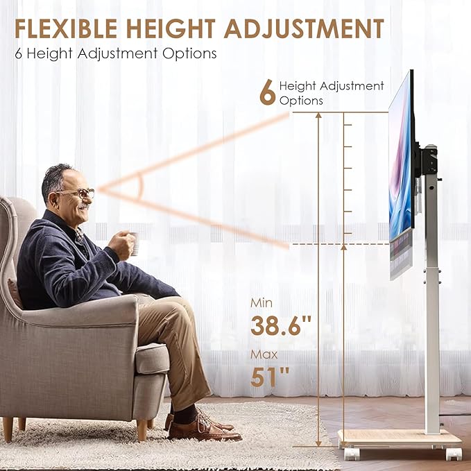 Rolling TV Stand with Power Outlet, Swivel Mobile Portable TV Cart - Image 5