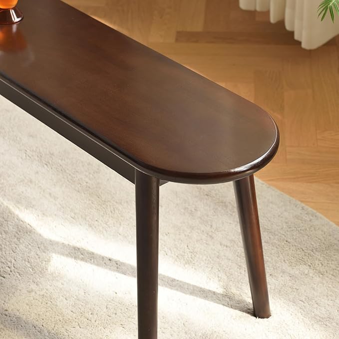 Walnut Solid Wood Bench, 39.4" L – Narrow Mid-Century Wooden Benches - Image 4