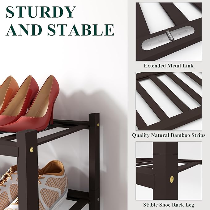 Smiry Shoe Rack, 4 Tier Bamboo Shoe Organizer, Stackable Free Standing Wooden - Image 3
