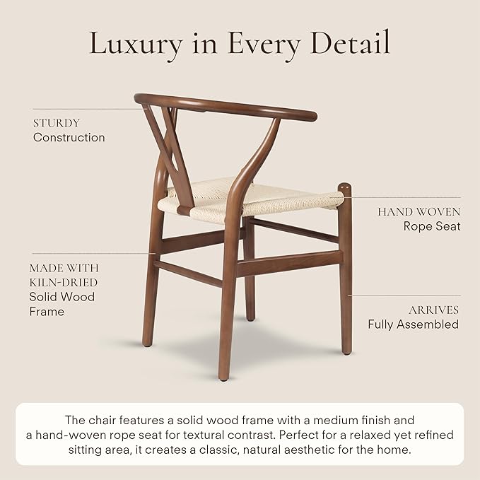 POLY & BARK Weave Dining Chair – Mid-Century Modern Wishbone Dining Chair - Image 5