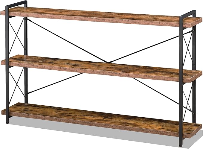 HCHQHS Bookshelf, 3-Tier Long Industrial Bookcase, Rustic Open Book Shelf by HCHQHS