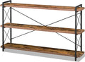 HCHQHS Bookshelf, 3-Tier Long Industrial Bookcase, Rustic Open Book Shelf by HCHQHS