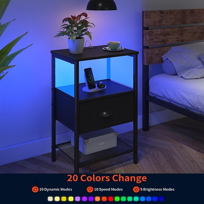 Sthmec Nightstands with Charging Station, LED Bedside Tables with Charging - Image 6