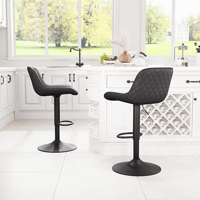 YOUNIKE Black Bar Stools Set of 2 Kitchen Counter Height Barstools Upholstered - Image 8